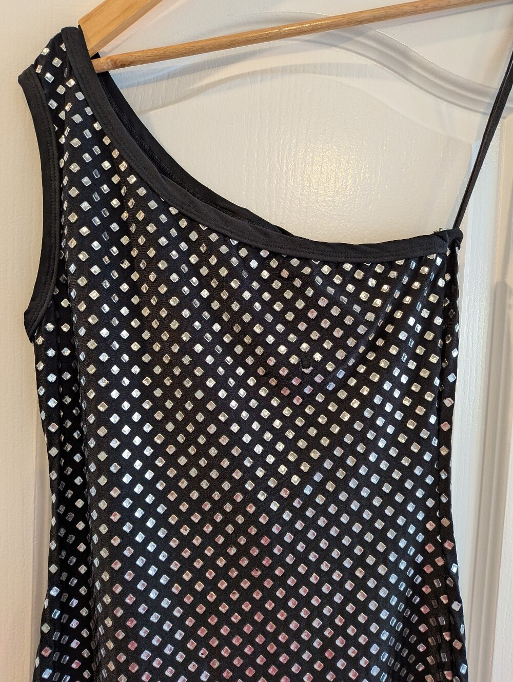Lip Service Vintage 90s Punk Goth Studded Black One Shoulder Mini Dress Size M - Picture 2 of 11